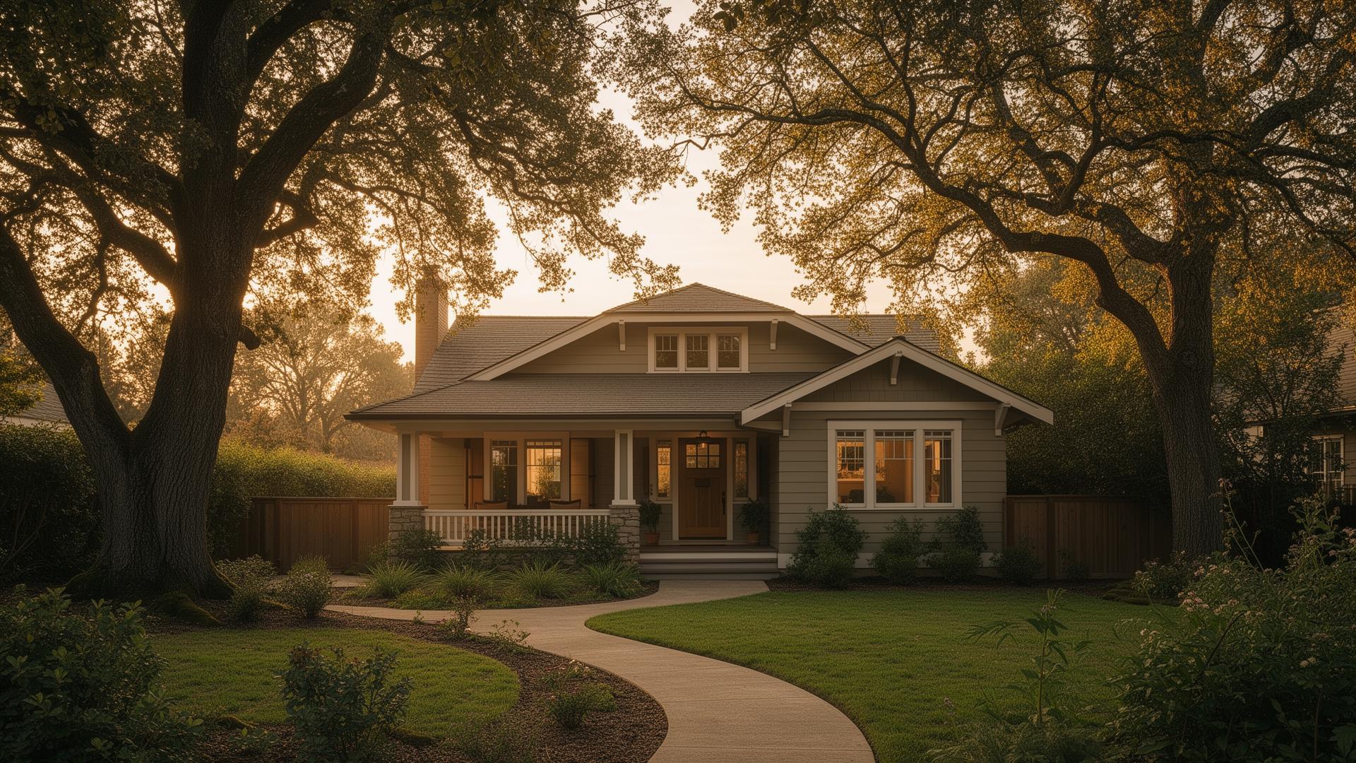 Warm California family home at golden hour